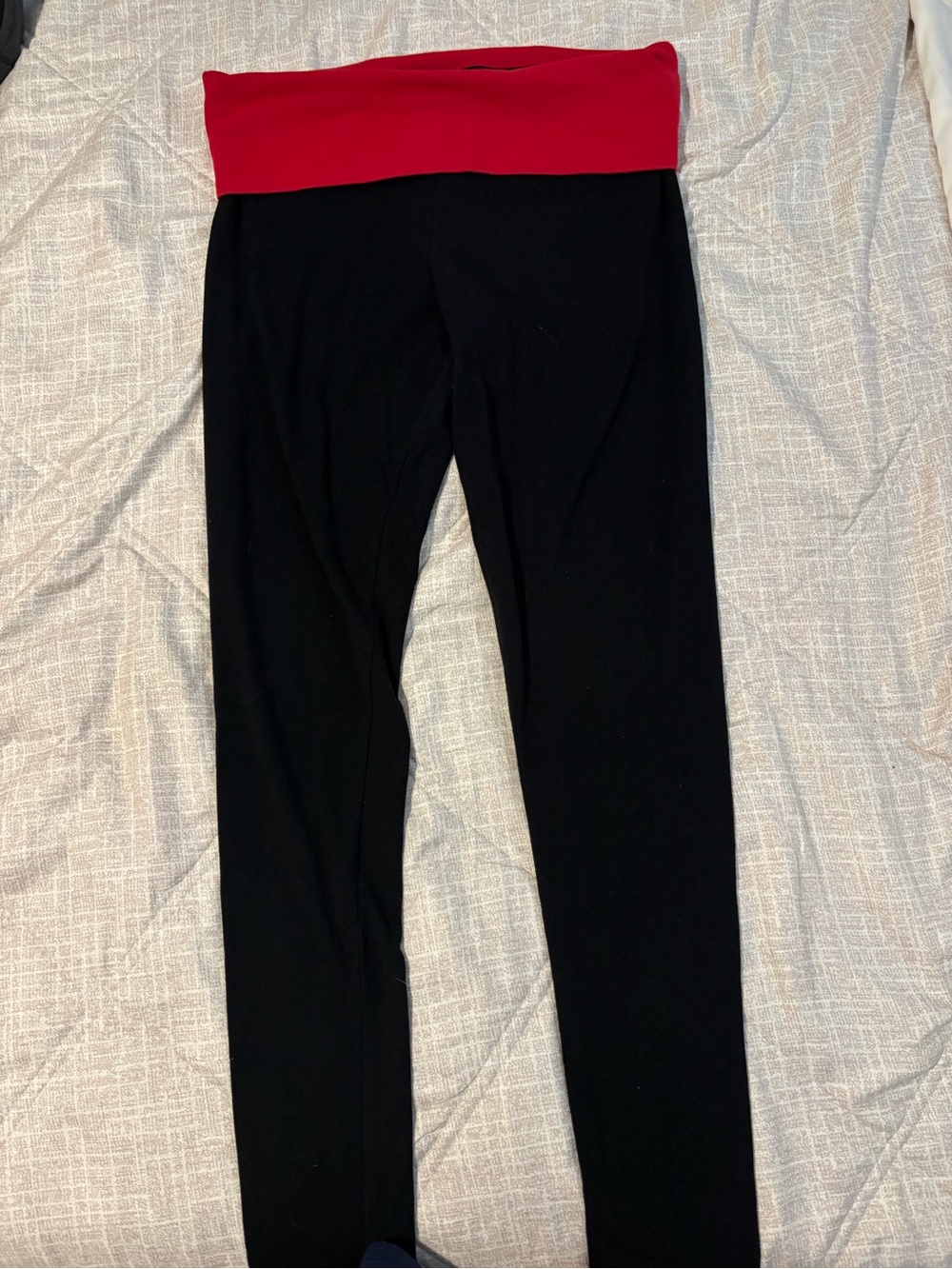 Victoria's Secret Black Leggings with Red Fold-Over Waistband